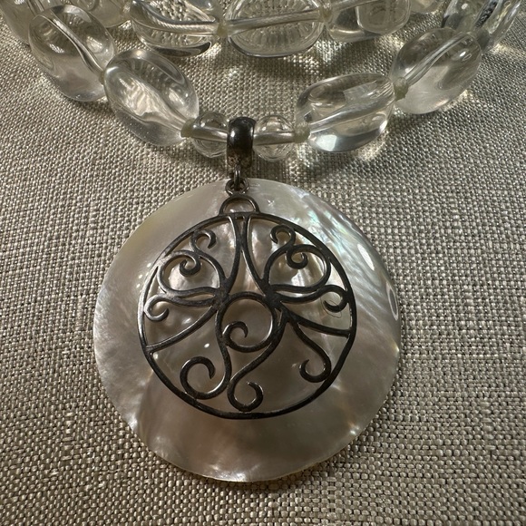 LUC925 signed mother of pearl vintage large quartz beaded necklace double strand - Picture 15 of 17